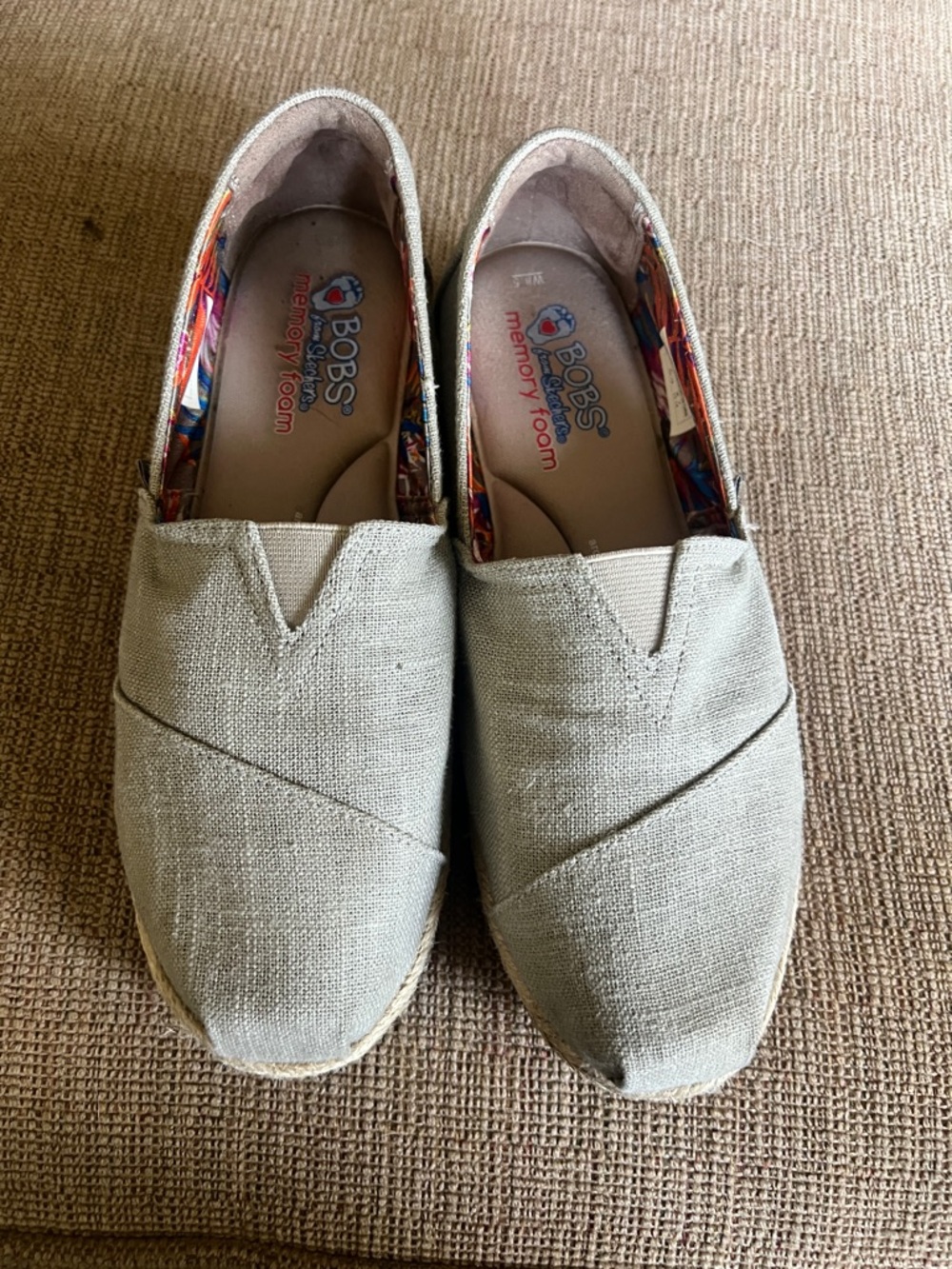 Skechers BOBS Beige Canvas Slip-On Shoes with Multi-Color Lining